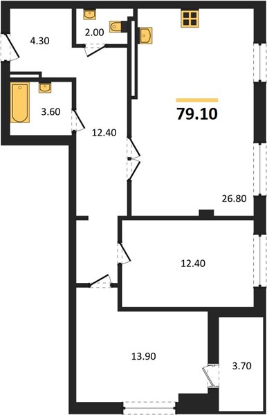 2-комнатная, 79,1 м² — планировка
