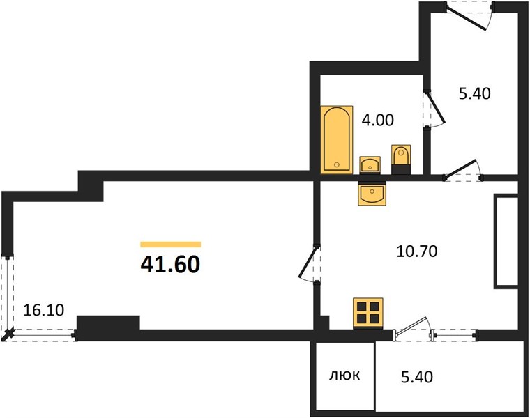 Студия, 41,5 м² — планировка