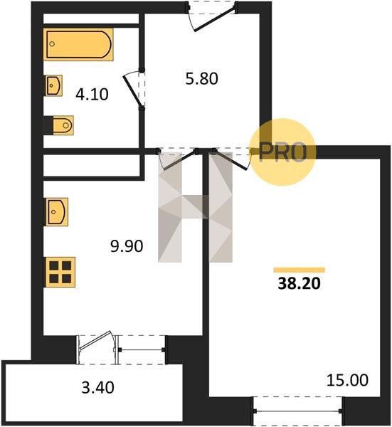 1-комнатная 38.2 м2 в ЖК Новый восход корпус null этаж 16