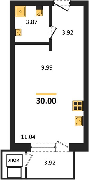 Студия, 30 м² — планировка