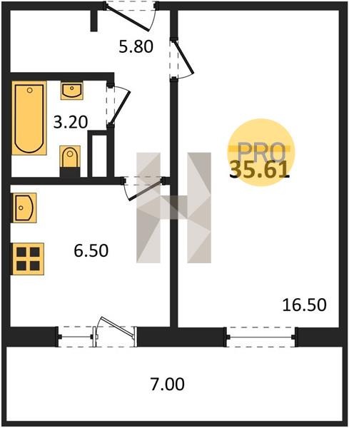 1-комнатная 35.6 м2 в ЖК ЖК «Высотки на Электростальской» корпус null этаж 10