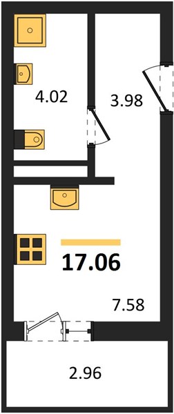 Студия, 17,06 м² — планировка
