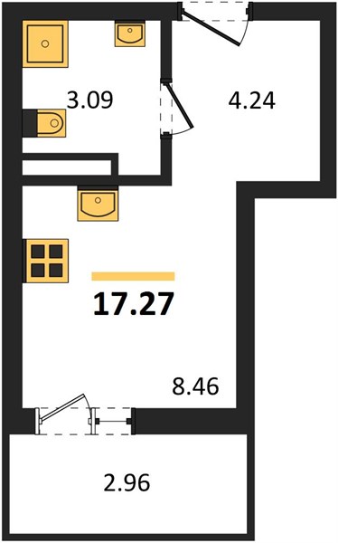 Студия, 17,27 м² — планировка