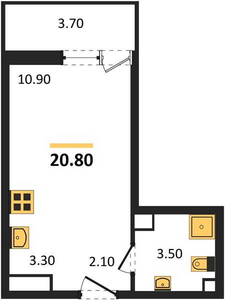 Студия, 20,8 м² — планировка