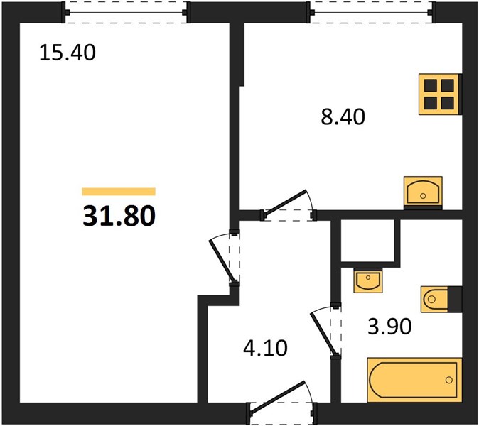 1-комнатная, 31,8 м² — планировка