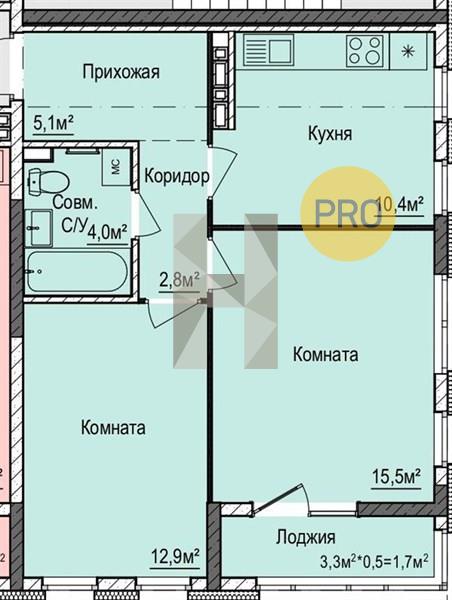 2-комнатная 52.6 м2 в ЖК ЖК «Покровский» корпус null этаж 2