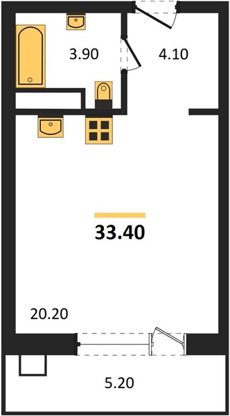 Студия, 33,4 м² — планировка