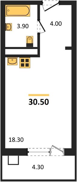 Студия, 30,5 м² — планировка