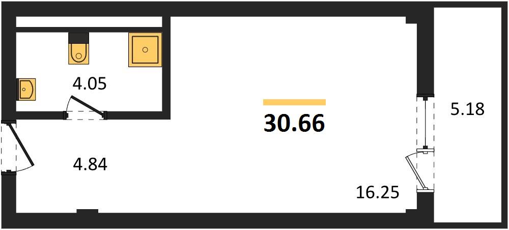 1-комнатная, 30,66 м² — планировка