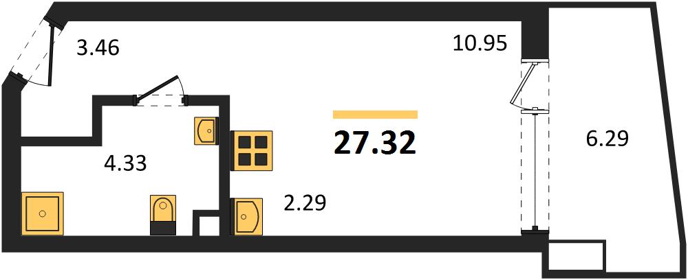 1-комнатная, 27,32 м² — планировка