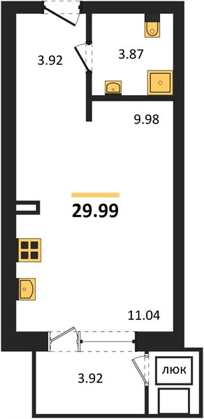 1-комнатная, 29,99 м² — планировка