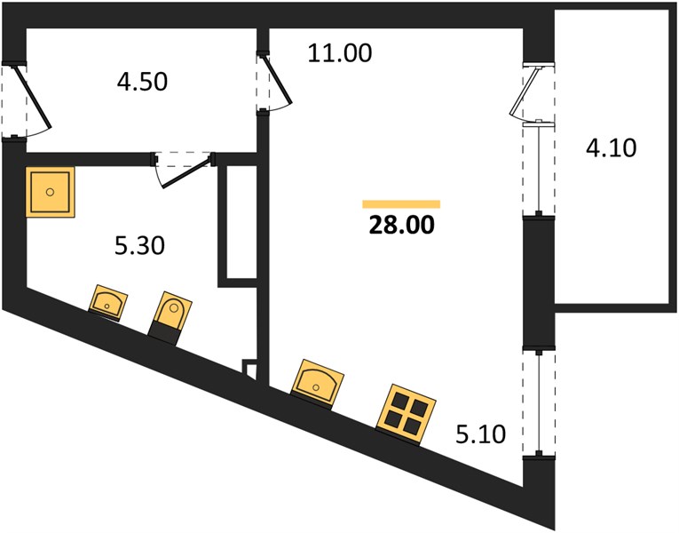 Студия, 28 м² — планировка