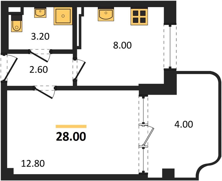 1-комнатная, 28 м² — планировка