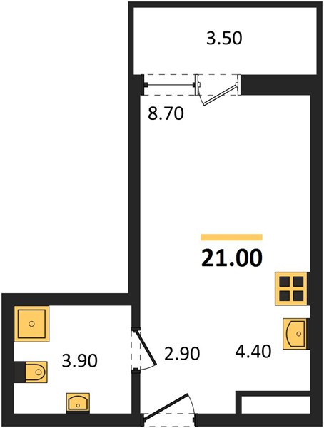 Студия, 21 м² — планировка