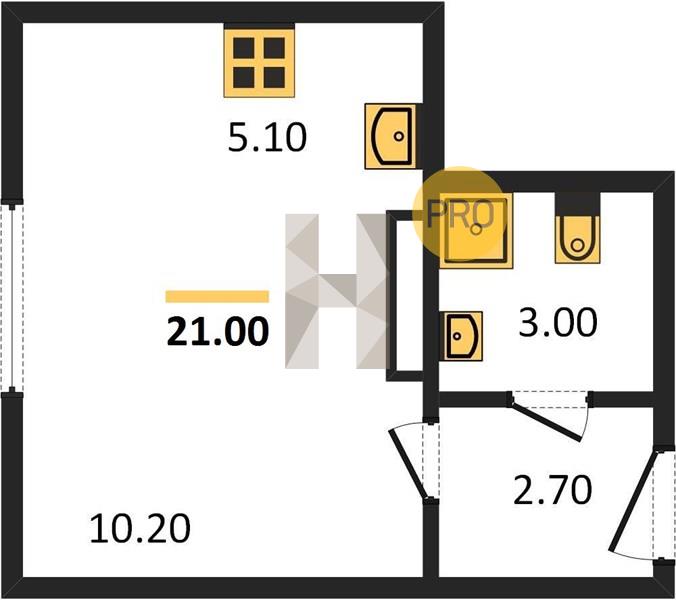 1-комнатная 21 м2 в ЖК ЖК «Меридиан» корпус null этаж 22