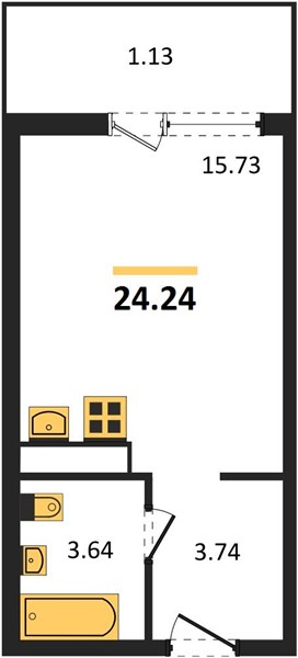 1-комнатная, 24,24 м² — планировка