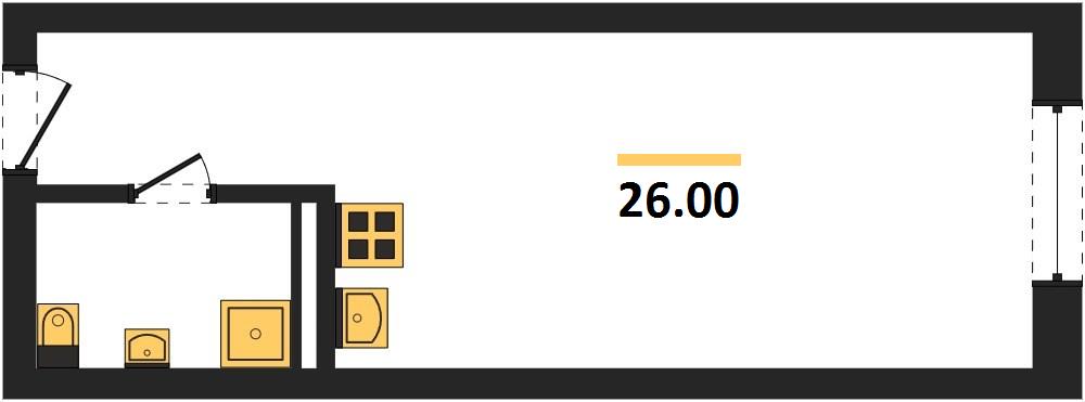 1-комнатная, 26 м² — планировка