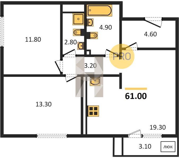 2-комнатная 61 м2 в ЖК ЖК «Немецкий дом» корпус null этаж 5