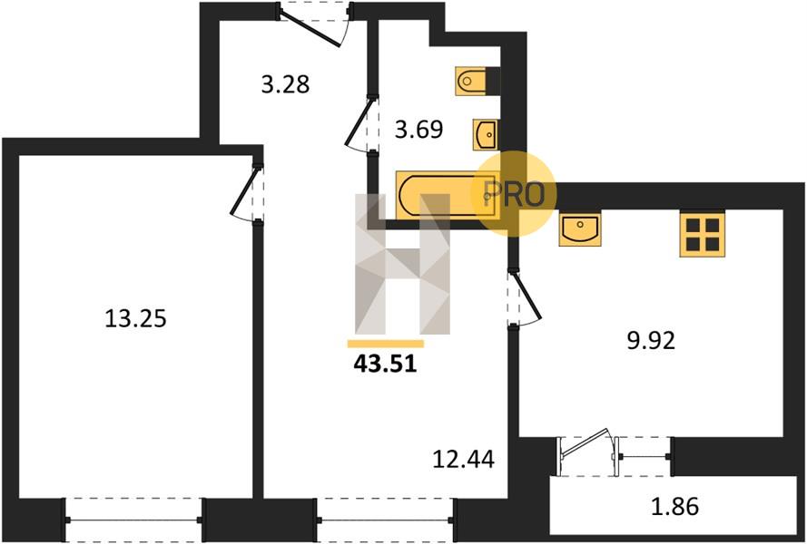 2-комнатная 43.5 м2 в ЖК Приоритет корпус null этаж 1