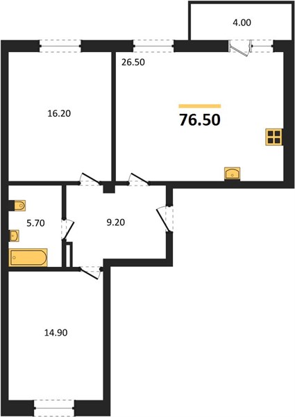 2-комнатная, 76,5 м² — планировка