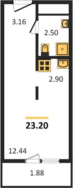 1-комнатная, 23,2 м² — планировка
