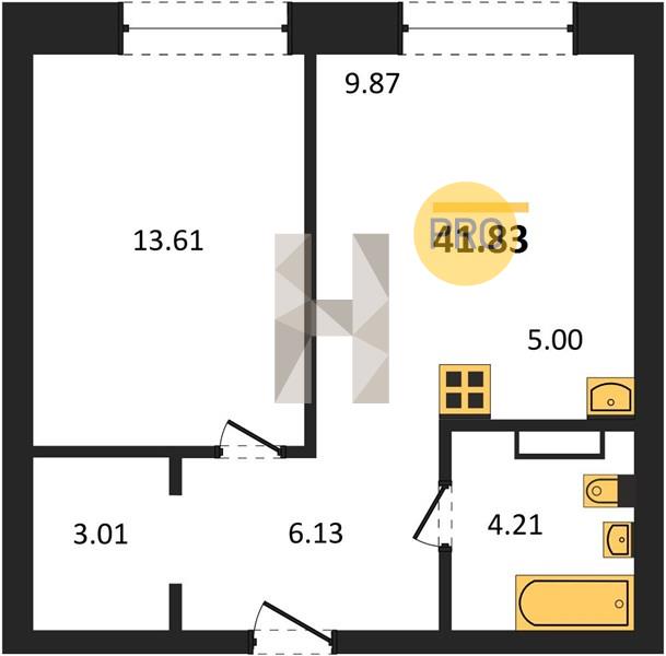 1-комнатная 41.8 м2 в ЖК Клубный поселок «Привилегия» корпус null этаж 7