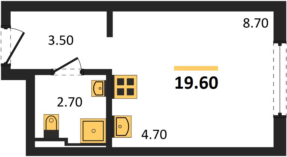 Студия, 19,6 м² — планировка