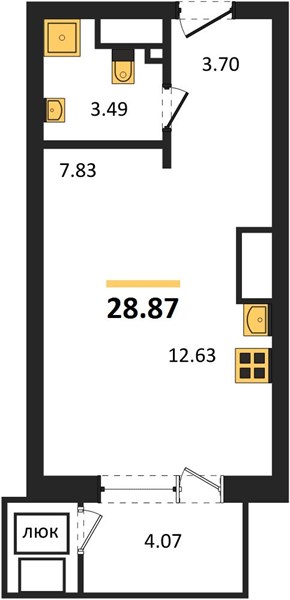 Студия, 28,87 м² — планировка