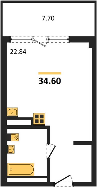 1-комнатная, 34,6 м² — планировка