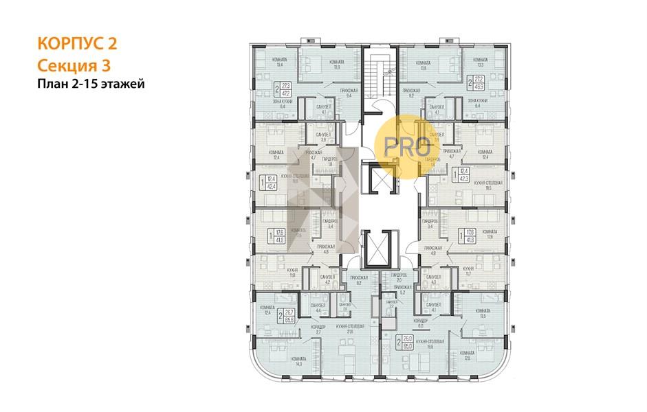 Планировка этажей 2-6, 8-15