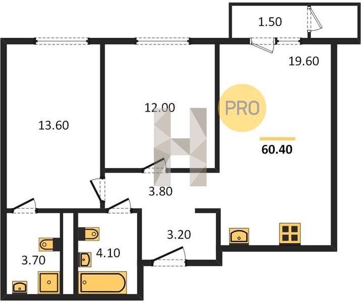 2-комнатная 60 м2 в ЖК Финский квартал корпус null этаж 8