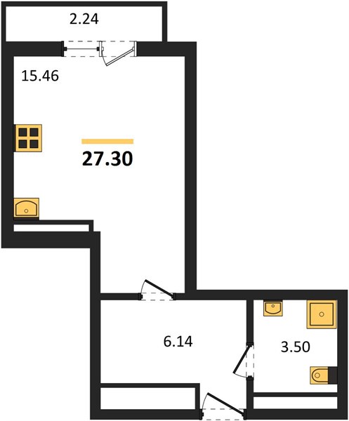 Студия, 27,3 м² — планировка