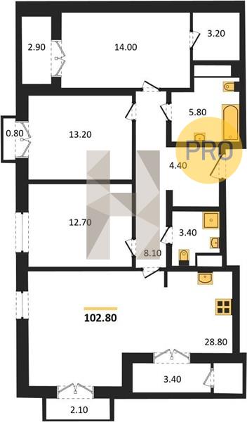 3-комнатная 102.8 м2 в ЖК Новый город 1 микрорайон дом 5 корпус null этаж 11