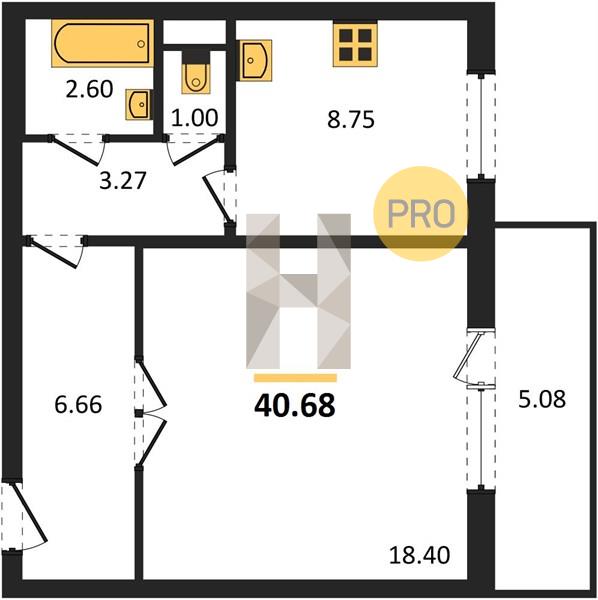 1-комнатная 40.7 м2 в ЖК ЖК «Парковый Премиум» корпус null этаж 8