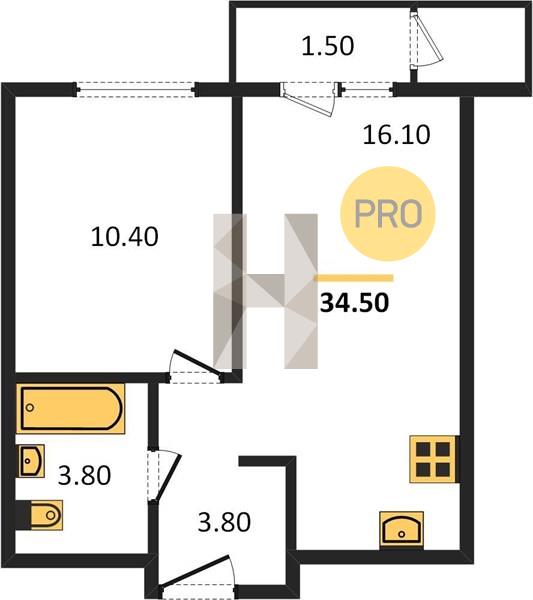 1-комнатная 35 м2 в ЖК Финский квартал корпус null этаж 9