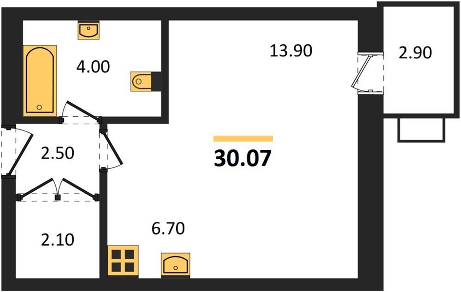 Студия, 30,07 м² — планировка