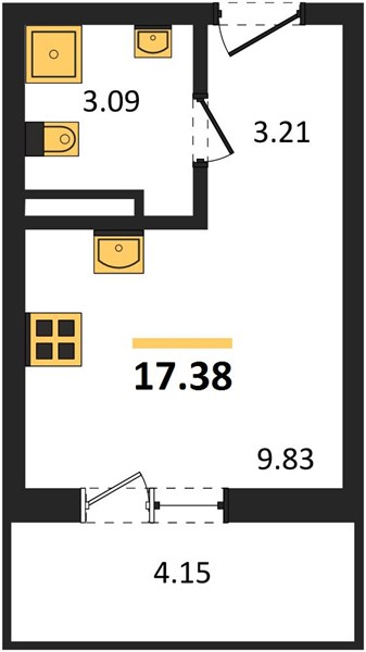 Студия, 17,38 м² — планировка