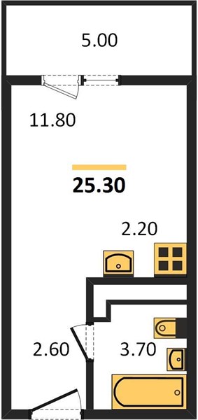 1-комнатная, 25,3 м² — планировка