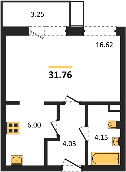 Студия, 31,76 м² — планировка