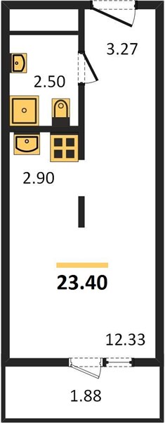 1-комнатная, 23,4 м² — планировка