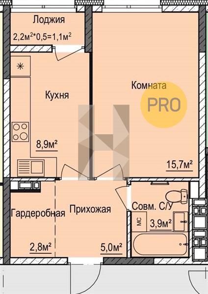 1-комнатная 37.3 м2 в ЖК ЖК «Покровский» корпус null этаж 15
