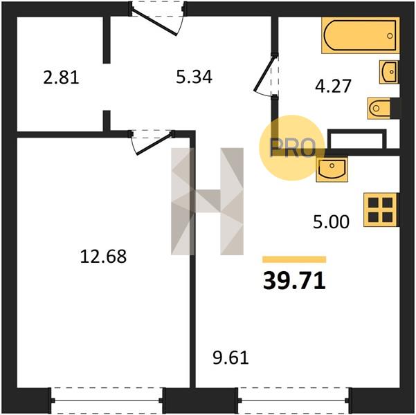 1-комнатная 39.7 м2 в ЖК Клубный поселок «Привилегия» корпус null этаж 7