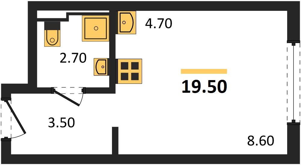 Студия, 19,5 м² — планировка