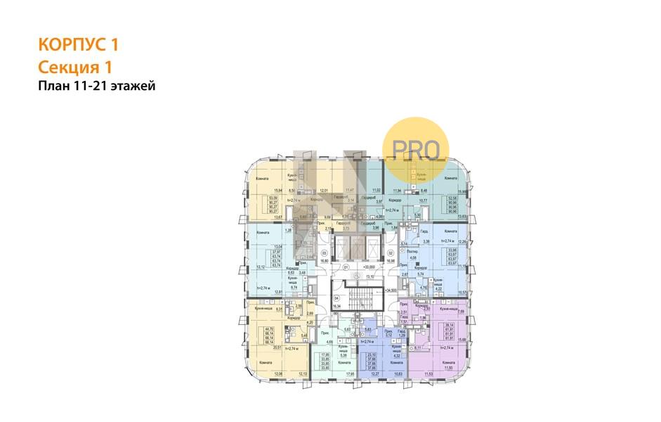 Планировка этажей 11-13, 17, 19