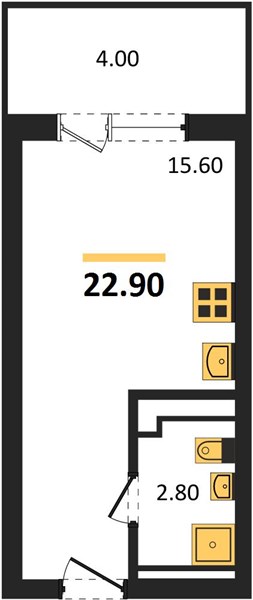 1-комнатная, 22,9 м² — планировка