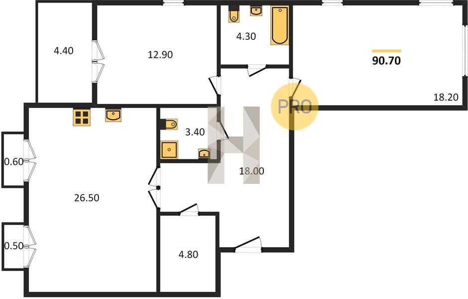 2-комнатная 90.7 м2 в ЖК «Лофтквартал 212» корпус null этаж 8