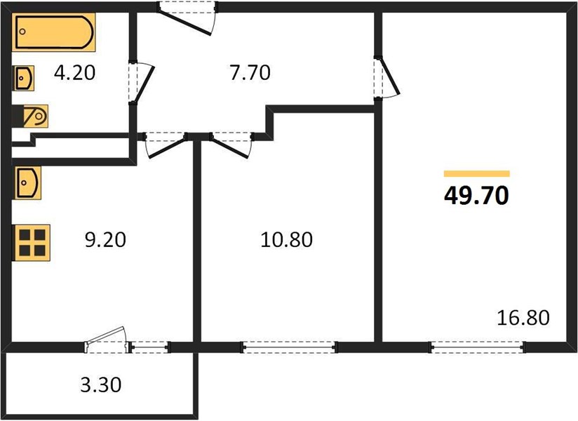 2-комнатная, 49,7 м² — планировка
