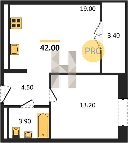 1-комнатная 42 м2 в ЖК ЖК «Скандинавия» корпус null этаж 6
