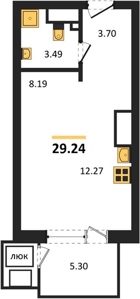 Студия, 29,24 м² — планировка