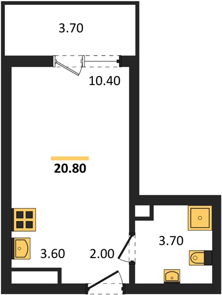 Студия, 20,8 м² — планировка